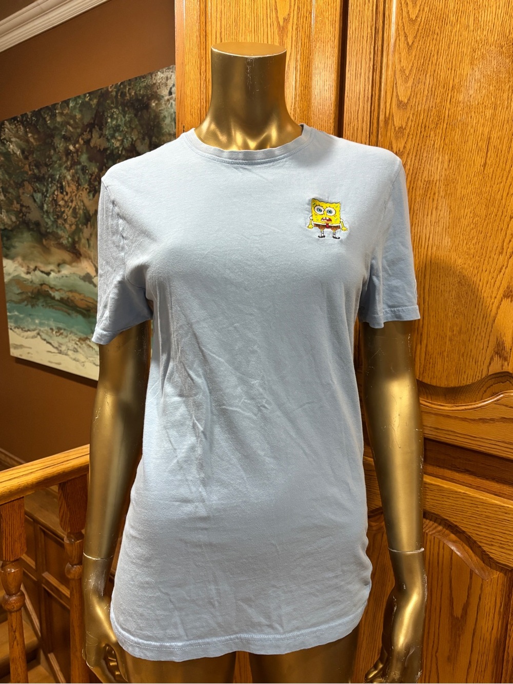 Nickelodeon Light Blue SpongeBob Chest Patch Short Sleeve Tee - Men